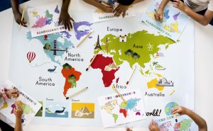 Kids Learning World Map with Continents Countries Ocean Geograph